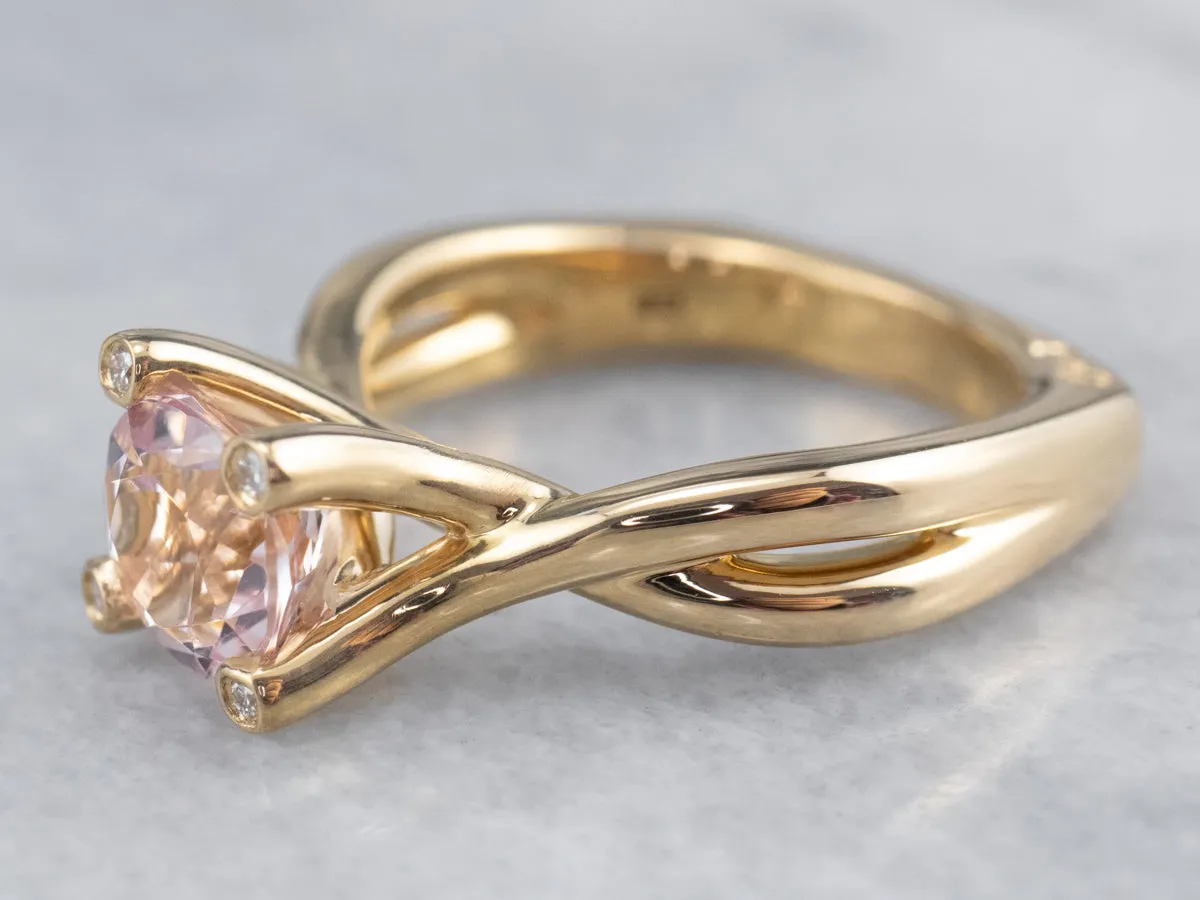 18K Gold Morganite and Diamond Ring