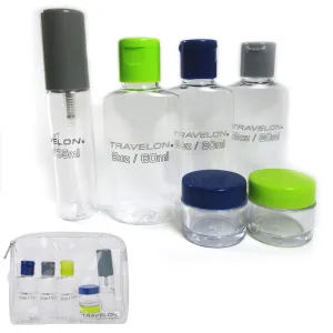 6 Pc Cosmetic Travel Kit Clear Jar Toiletry Bag Organizer Bottles Spray Pump TSA