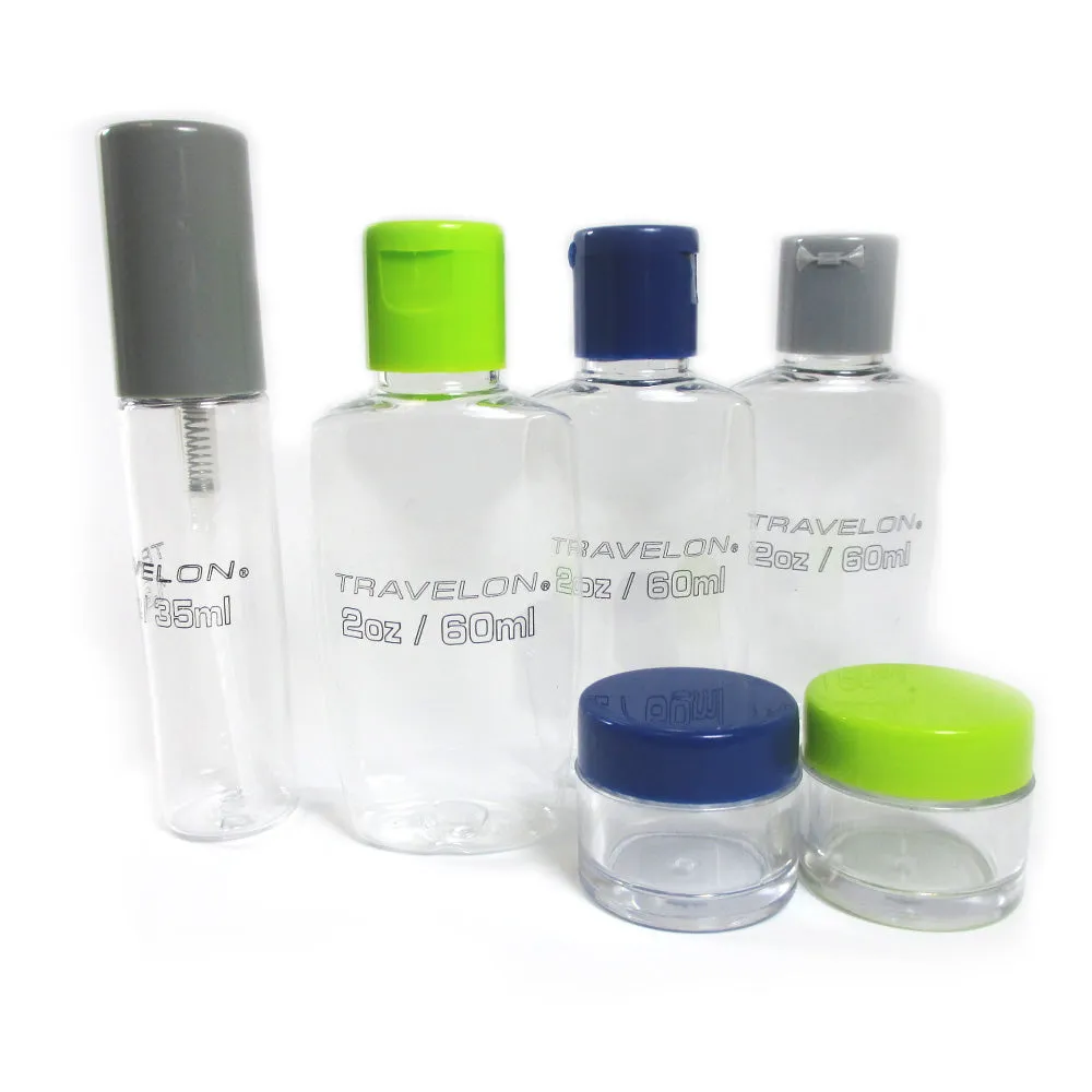 6 Pc Cosmetic Travel Kit Clear Jar Toiletry Bag Organizer Bottles Spray Pump TSA