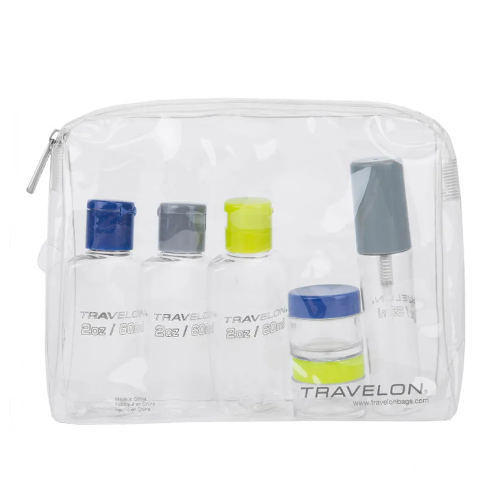 6 Pc Cosmetic Travel Kit Clear Jar Toiletry Bag Organizer Bottles Spray Pump TSA