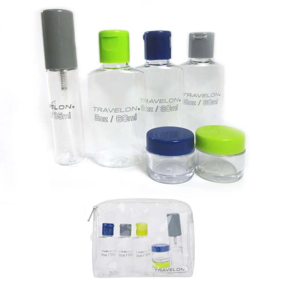 6 Pc Cosmetic Travel Kit Clear Jar Toiletry Bag Organizer Bottles Spray Pump TSA