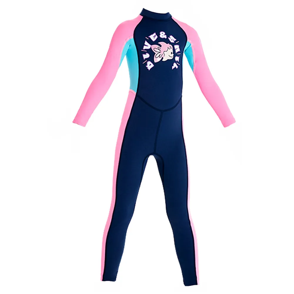 Full Length Dive Navy Mermaid Color Block Printed Kids Swimwear In Upf 50  Fabric