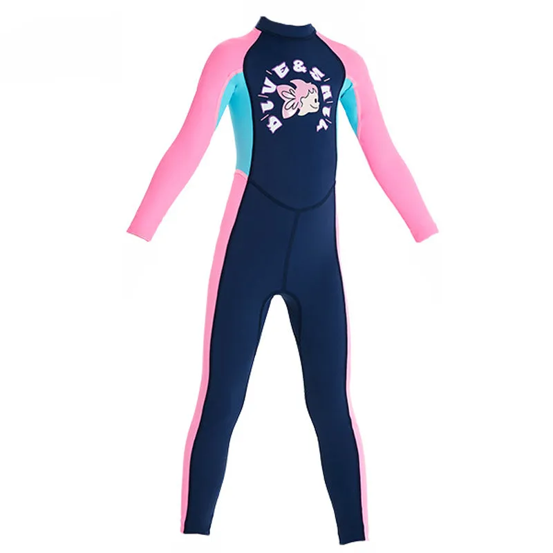 Full Length Dive Navy Mermaid Color Block Printed Kids Swimwear In Upf 50  Fabric