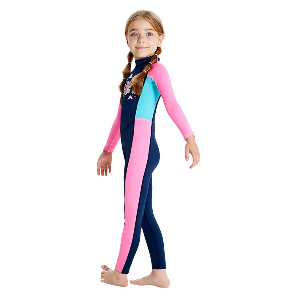 Full Length Dive Navy Mermaid Color Block Printed Kids Swimwear In Upf 50  Fabric