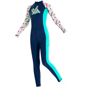 Full Length Dive Navy Strawberry Printed Kids Swimwear In Upf 50  Fabric