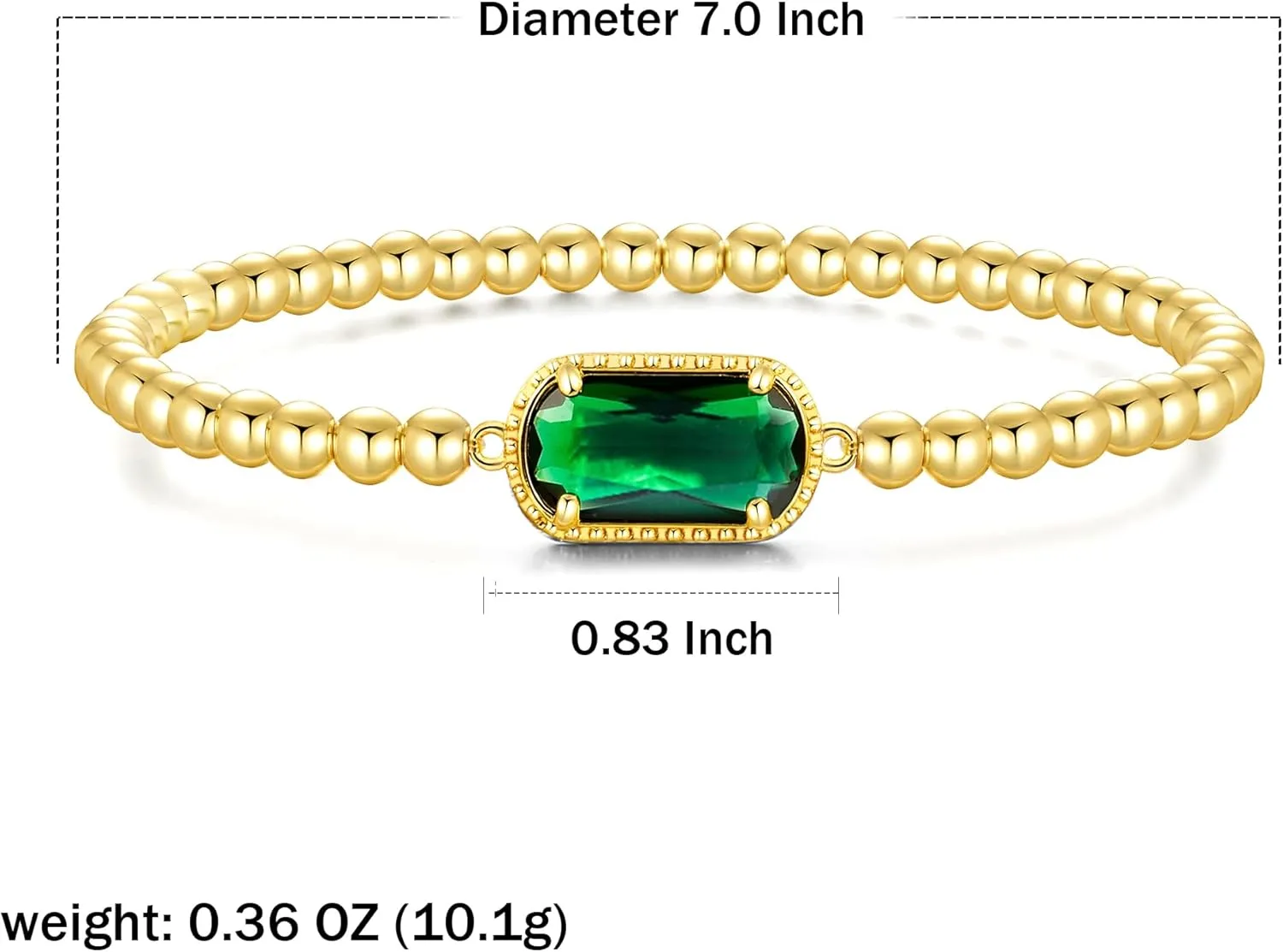 Gemstone Birthstone Bracelets For Women 14k Plated Gold Beaded Stretch Elastic Bead Ball Bracelets Trendy Dainty Jewelry Gifts