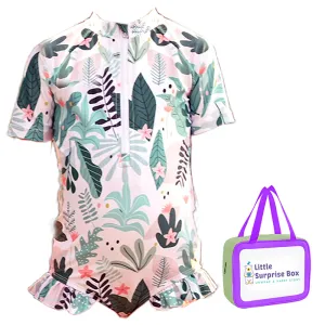 Little Surprise Box,Frilly Tropical Print Toddlers & Kids Swimwear  Swim Cap